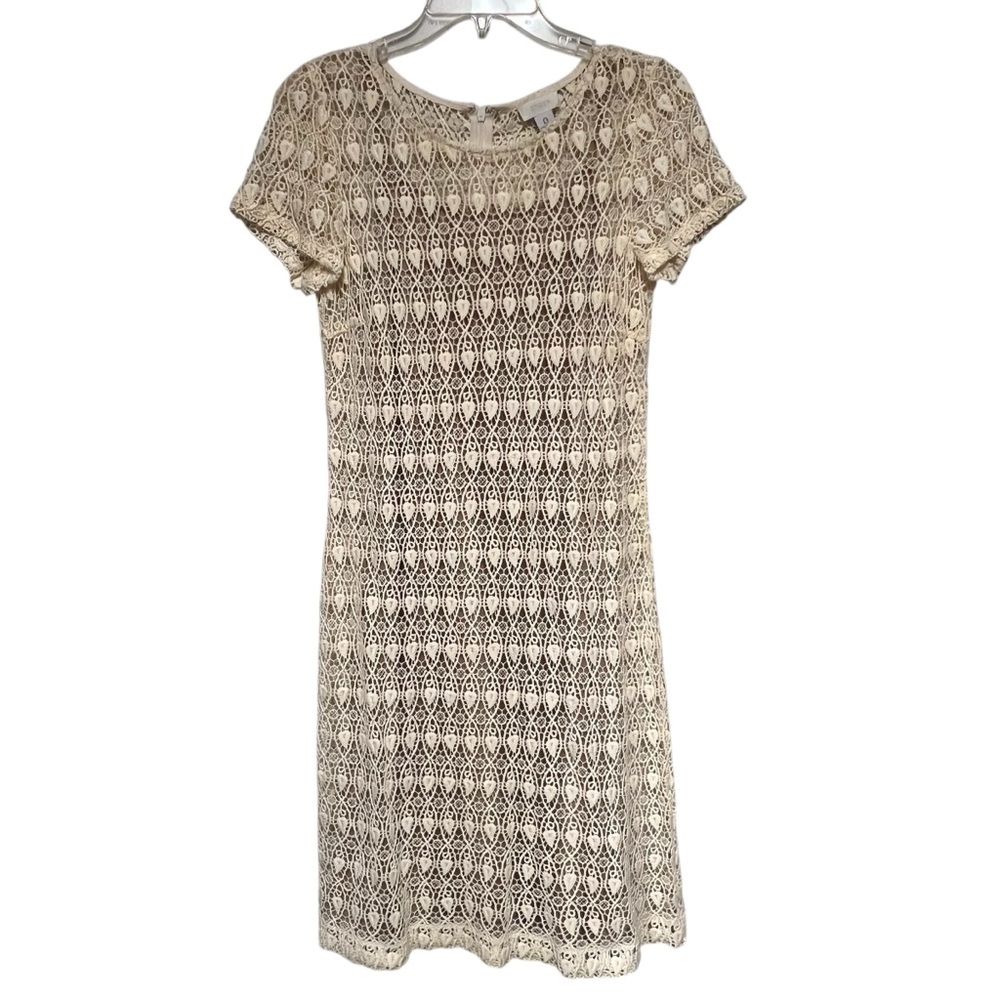 Chico’s Dress Size 0 Crochet Cotton Solid Ivory Krissy Short Sleeve Dress